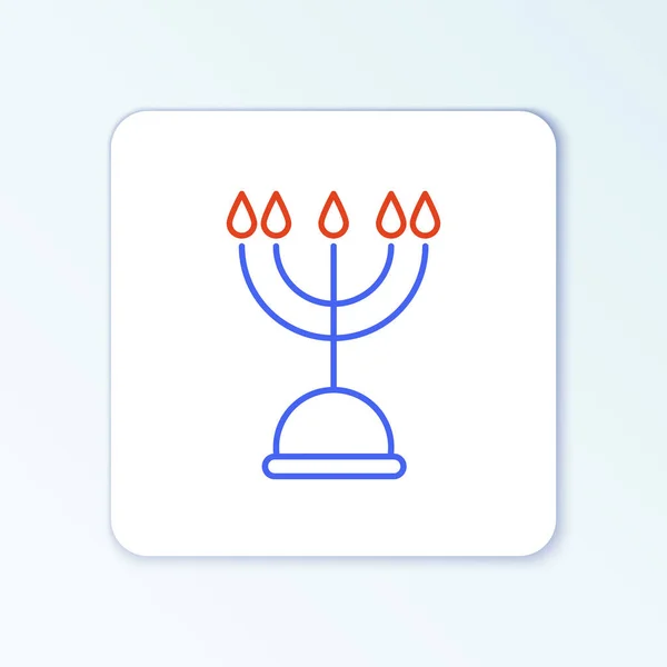 Ікона Менори Line Hanukkah Ізольована Білому Тлі Традиційний Символ Хануки — стоковий вектор