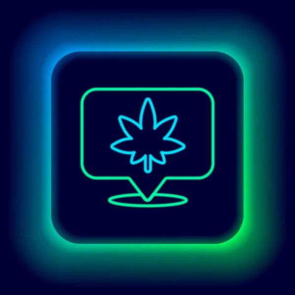 Świecąca Neonowa Linia Wskaźnik Mapy Marihuana Lub Ikona Liści Marihuany — Wektor stockowy