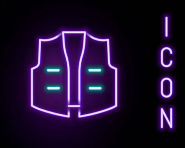 Glowing Neon Line Fishing Jacket Icon Isolated Black Background Fishing — Stock Vector