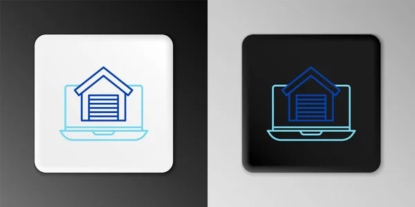 Line Online Real Estate House Laptop Icon Isolated Grey Background — Stock Vector