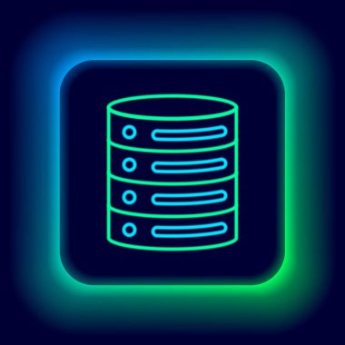 Parlayan neon hattı Sunucu, Data, Web sunucu simgesi siyah arkaplanda izole edildi. Renkli taslak konsepti. Vektör