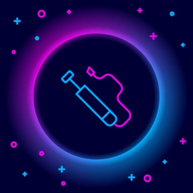 Parlayan neon hat bisiklet hava pompası ikonu siyah arkaplanda izole edildi. Renkli taslak konsepti. Vektör