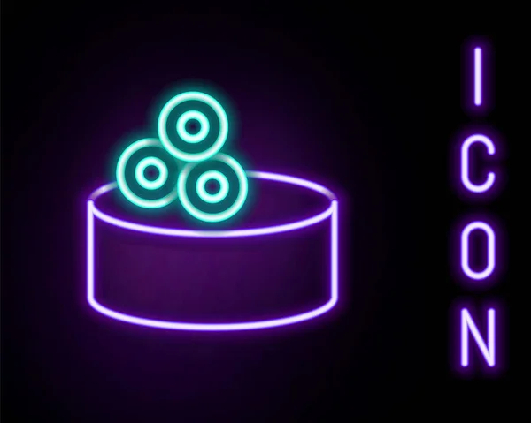 Latta Latta Fluorescente Neon Con Icona Caviale Isolata Sfondo Nero — Vettoriale Stock