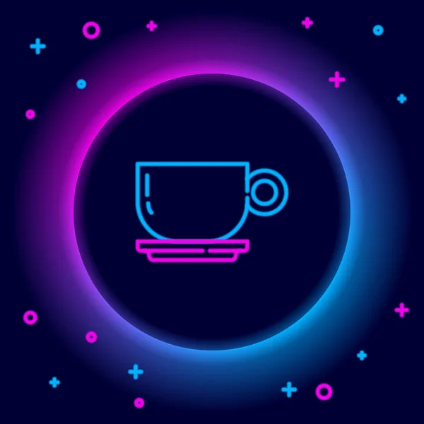 Icono Taza Café Línea Neón Brillante Aislado Sobre Fondo Negro — Vector de stock