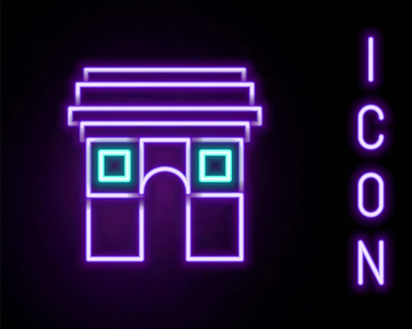 Linea Neon Incandescente Icona Triumphal Arch Isolata Sfondo Nero Punto — Vettoriale Stock