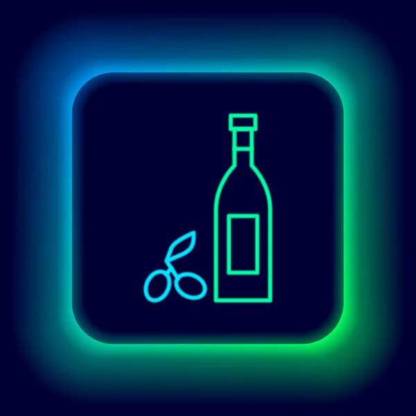 Glödande Neon Line Flaska Med Olivolja Ikon Isolerad Svart Bakgrund — Stock vektor