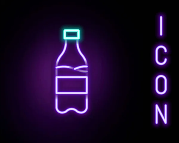 Gloeiende Neon Lijn Sport Fles Met Water Pictogram Geïsoleerd Zwarte — Stockvector