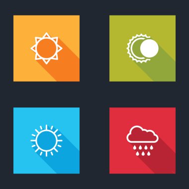 Güneş, Güneş tutulması ve yağmur ikonuyla Bulut 'u batır. Vektör.