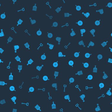 Korsan anahtarı ayarlayın, bomba patlamaya hazır, zar oyunu ve alkollü içki şişesi kusursuz. Vektör.