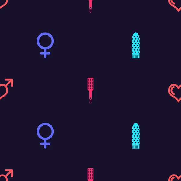 Set Dildo Vibrator Female Gender Symbol Spanking Paddle Male Heart — 图库矢量图片