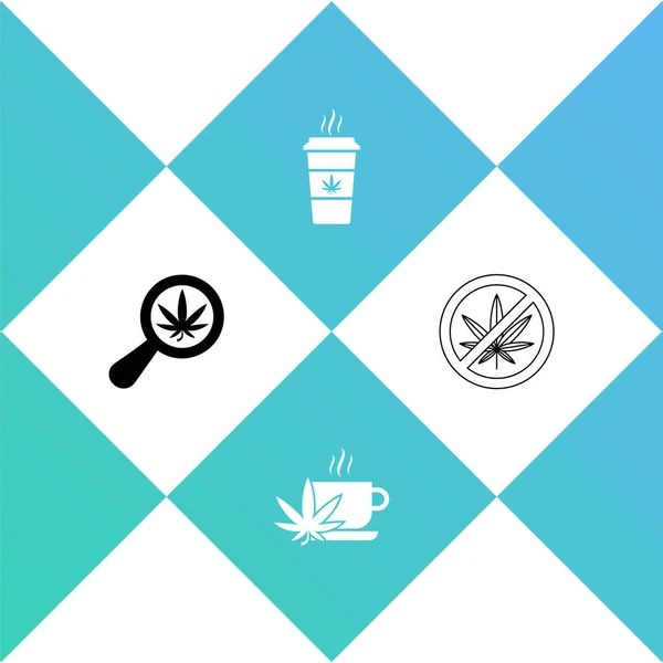 Set Lupe Und Marihuana Tasse Tee Mit Kaffee Und Stop — Stockvektor