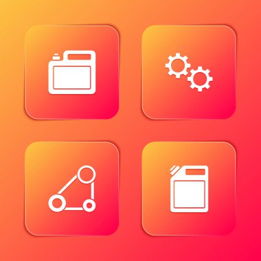 Motor yağı, dişli, zaman ayarlı kemer kiti ve benzin ikonu için teneke kutuyu ayarla. Vektör