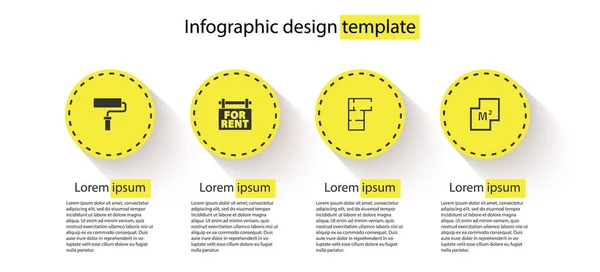 Set Farbroller Pinsel, Hängeschild mit zu vermieten, Hausplan und. Geschäftsinfografische Vorlage. Vektor — Stockvektor