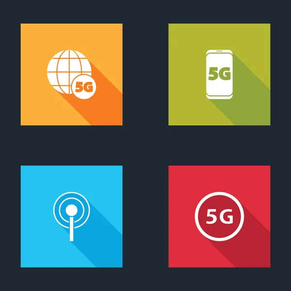 Set 5G netwerk, Mobiel met, antenne en icoon. Vector — Stockvector