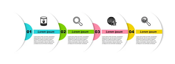 Голосовой помощник, увеличительное стекло, глобус с летающим самолетом и анализом. Бизнес-инфографический шаблон. Вектор — стоковый вектор