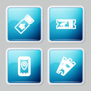 Set hattı uçak bileti, şehir haritası ve müze simgesi bilgileri. Vektör