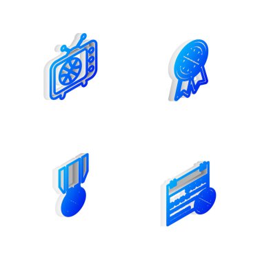 Isometric Line Basketbol Ödülü, TV 'de maç, madalya ve spor takvimi ikonu. Vektör