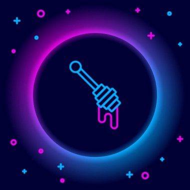 Parlayan neon hattı Bal Dipper çubuğu simgesi siyah arkaplanda izole edildi. Tatlı kepçe. Renkli taslak konsepti. Vektör