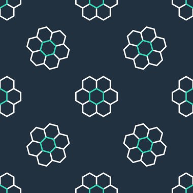 Çizgi bal peteği simgesi siyah arkaplanda izole edilmiş. Bal hücrelerinin sembolü. Tatlı doğal yemek. Vektör