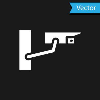 Beyaz güvenlik kamerası simgesi siyah arkaplanda izole edildi. Vektör.