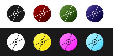 CD veya DVD disk simgesini siyah ve beyaz arkaplanda izole et. Küçük disk işareti. Vektör.