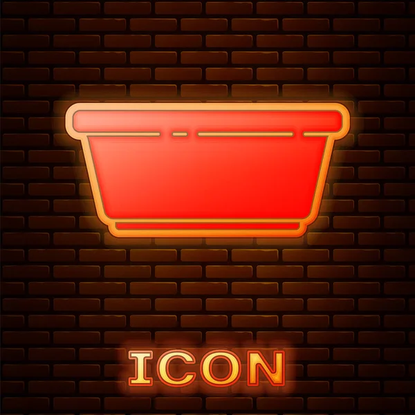 Glowing Neon Plastic Basin Icon Isolated Brick Wall Background Bowl — Stock Vector