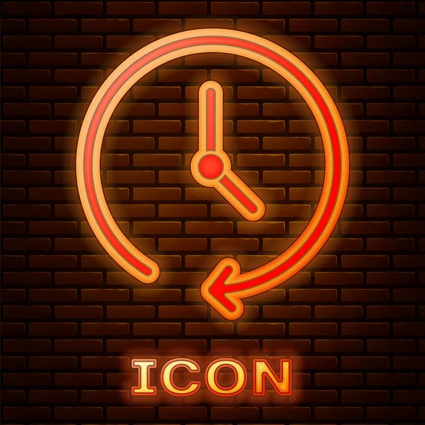 Leuchtende Neon Clock Symbol Isoliert Auf Backsteinwand Hintergrund Zeitsymbol Vektor — Stockvektor