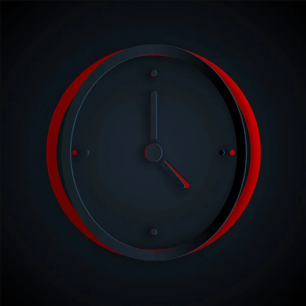 Icono Reloj Corte Papel Aislado Sobre Fondo Negro Símbolo Tiempo — Vector de stock
