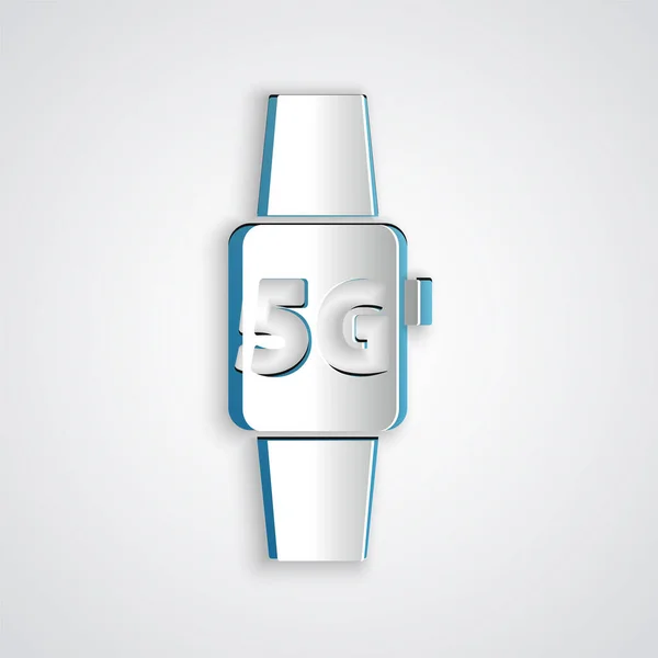Paper Cut Inteligentny Zegarek Nowy Bezprzewodowy Internet Bezprzewodowy Ikona Izolowana — Wektor stockowy