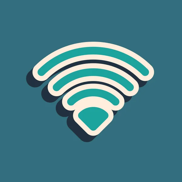 緑の背景に隔離された緑のWi Fiワイヤレスインターネットネットワークシンボルアイコン 長い影のスタイル ベクトル — ストックベクタ