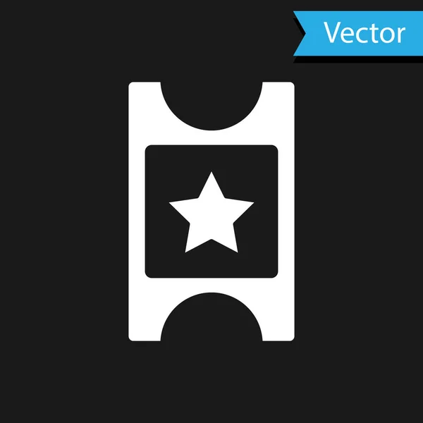 Weißes Kinokarten Symbol Isoliert Auf Schwarzem Hintergrund Vektor — Stockvektor
