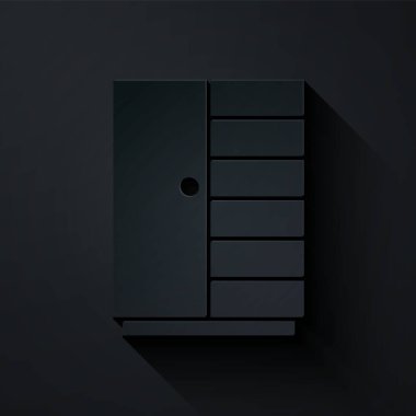 Kağıt kesiği Gardırop simgesi siyah arka planda izole edildi. Kağıt sanatı tarzı. Vektör.