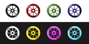 Bisiklet tekeri simgesini siyah ve beyaz arkaplanda izole et. Bisiklet yarışı. Olağanüstü bir spor. Spor malzemeleri. Vektör.