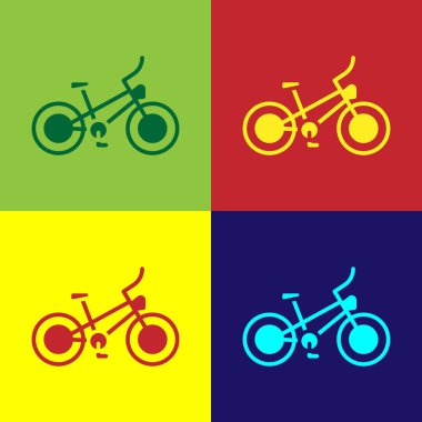 Pop Art Bisiklet ikonu renk arkaplanında izole edilmiş. Bisiklet yarışı. Olağanüstü bir spor. Spor malzemeleri. Vektör.