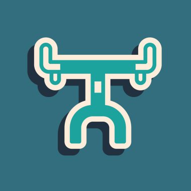 Yeşil bisiklet gidon simgesi yeşil arkaplanda izole edildi. Uzun gölge tarzı. Vektör.