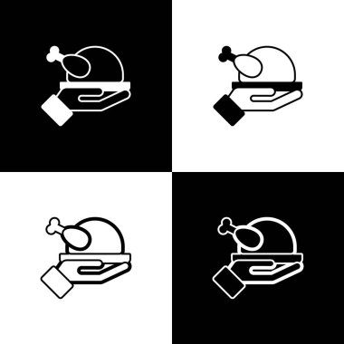 Siyah beyaz arka planda izole edilmiş kızarmış hindi ya da tavuk ikonu. Vektör