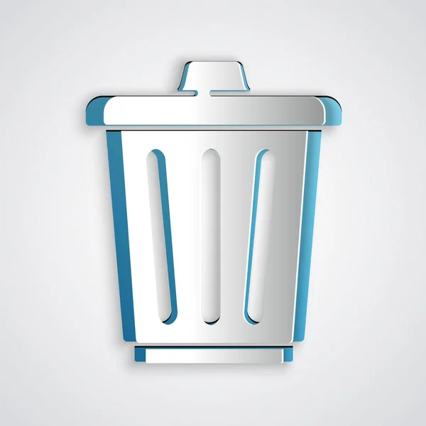 Paper Cut Trash Can Icon Isolated Grey Background Garbage Bin — Stock Vector