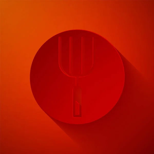 Paper Cut Garden Pitchfork Icon Isolated Red Background Garden Fork — Stock Vector