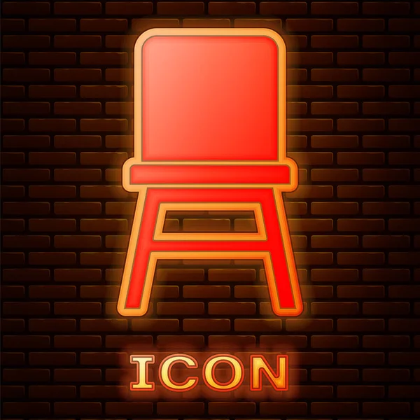 Glowing Neon Chair Icon Isolated Brick Wall Background Vector — Stock Vector