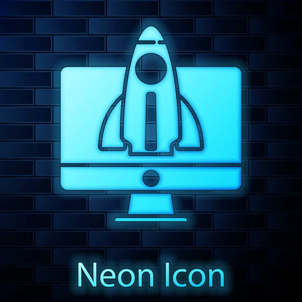 Izzó Neon Business Startup Projekt Koncepció Ikon Elszigetelt Téglafal Háttér — Stock Vector
