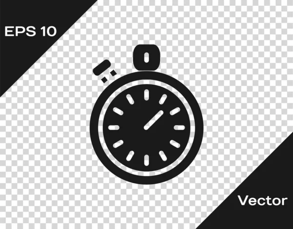 Black Stopwatch Icoon Geïsoleerd Transparante Achtergrond Tijdklok Teken Chronometerteken Vector — Stockvector