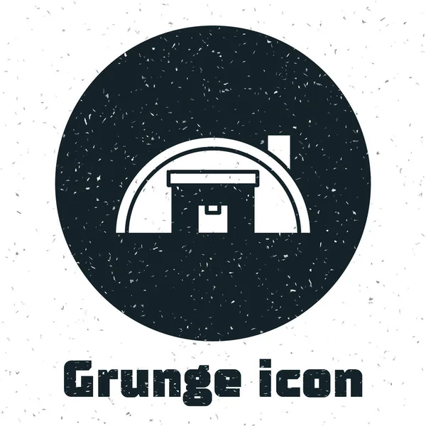 Grunge Pakhuis Icoon Geïsoleerd Witte Achtergrond Monochrome Vintage Tekening Vector — Stockvector