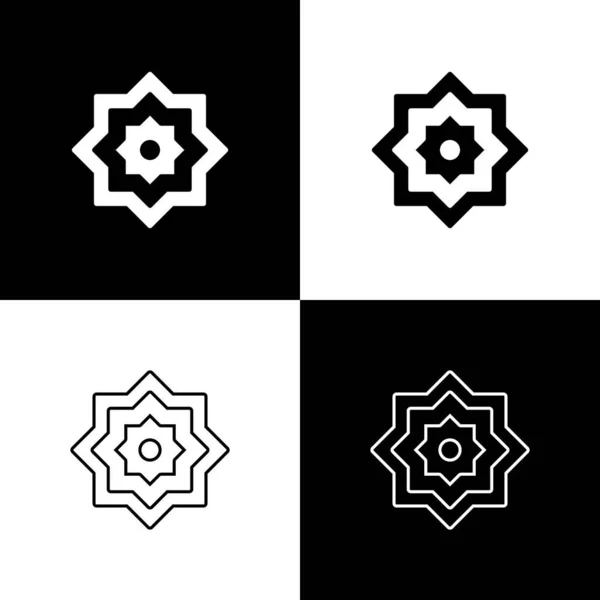 Set Islamic Octagonal Star Ornament Icon Isolated Black White Background — Stock Vector