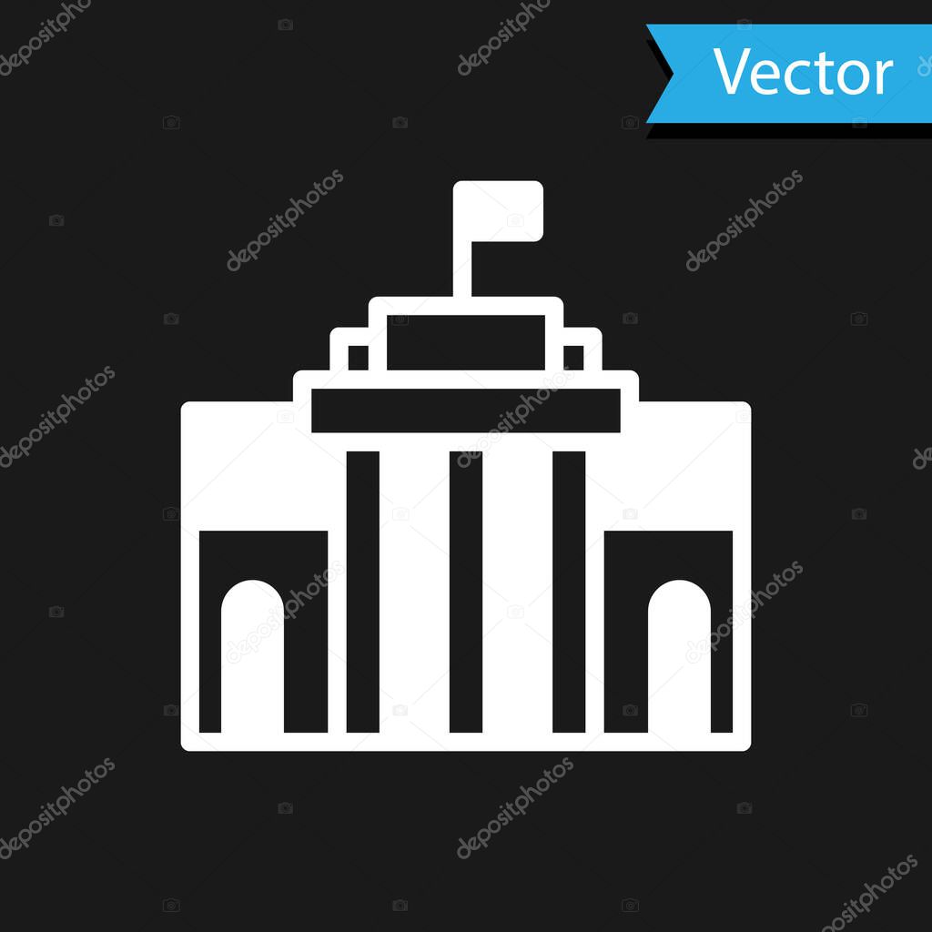 White Prado museum icon isolated on black background. Madrid, Spain.  Vector.