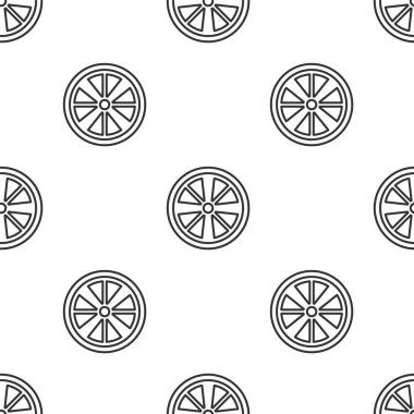 Bir araba simgesi için gri çizgi alloy tekerleği beyaz arka planda izole edilmiş pürüzsüz desen. Vektör.