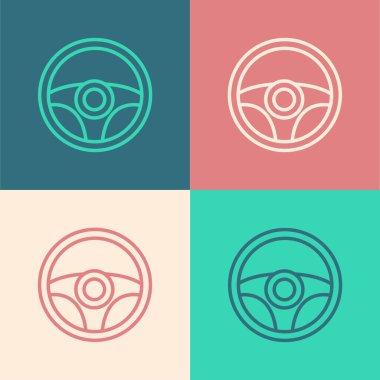 Pop sanat eseri direksiyon simgesi renk arkaplanında izole edildi. Araba tekeri ikonu. Vektör.