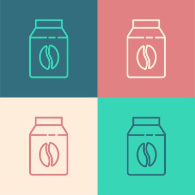 Kahve çekirdeği torbası renkli arka planda izole edilmiş. Vektör.