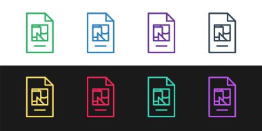 Çizgi Dosya belgesini siyah ve beyaz arkaplanda izole edilmiş illüstrasyon simgesi ile ayarla. Kontrol listesi simgesi. İş konsepti. Vektör.