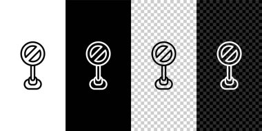 Siyah beyaz, şeffaf arkaplanda dur işareti simgesi belirle. Trafik yönetmeliklerine göre dur işareti. Vektör