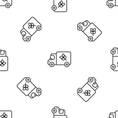 Gri çizgi un kamyon ikonu beyaz arka planda pürüzsüz desen izole etti. Vektör